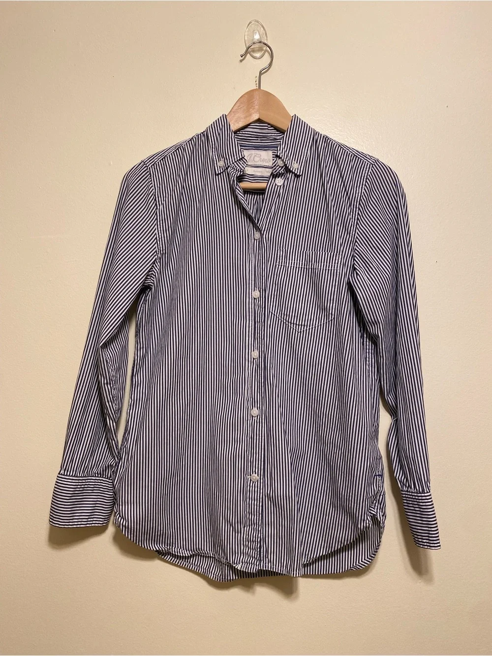 J. Crew Slim Stripe Button-Down Shirt in Navy and White. Style AW248 Size 0